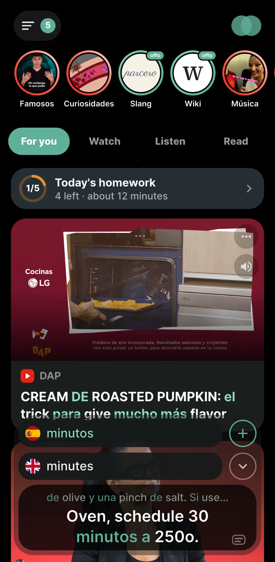 A word tapped in the subtitles, its meaning shown above the bar