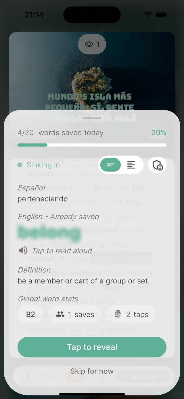 The word sheet blurs a previously met word until you try to recall it